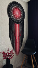 🖤 Mandala Boho em Macramê Vermelho Rubi – transforma Sua Pared em uma Obra de Arte