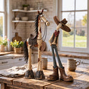conjunto de dos figuras divertidas de vaquero e caballo do viejo oeste 🤠🐴